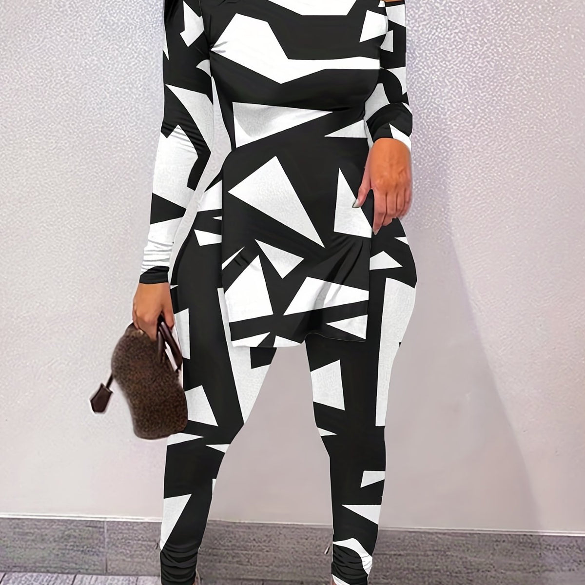  Geo Print Long Sleeve Top & Leggings Set