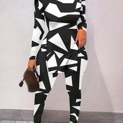  Geo Print Long Sleeve Top & Leggings Set