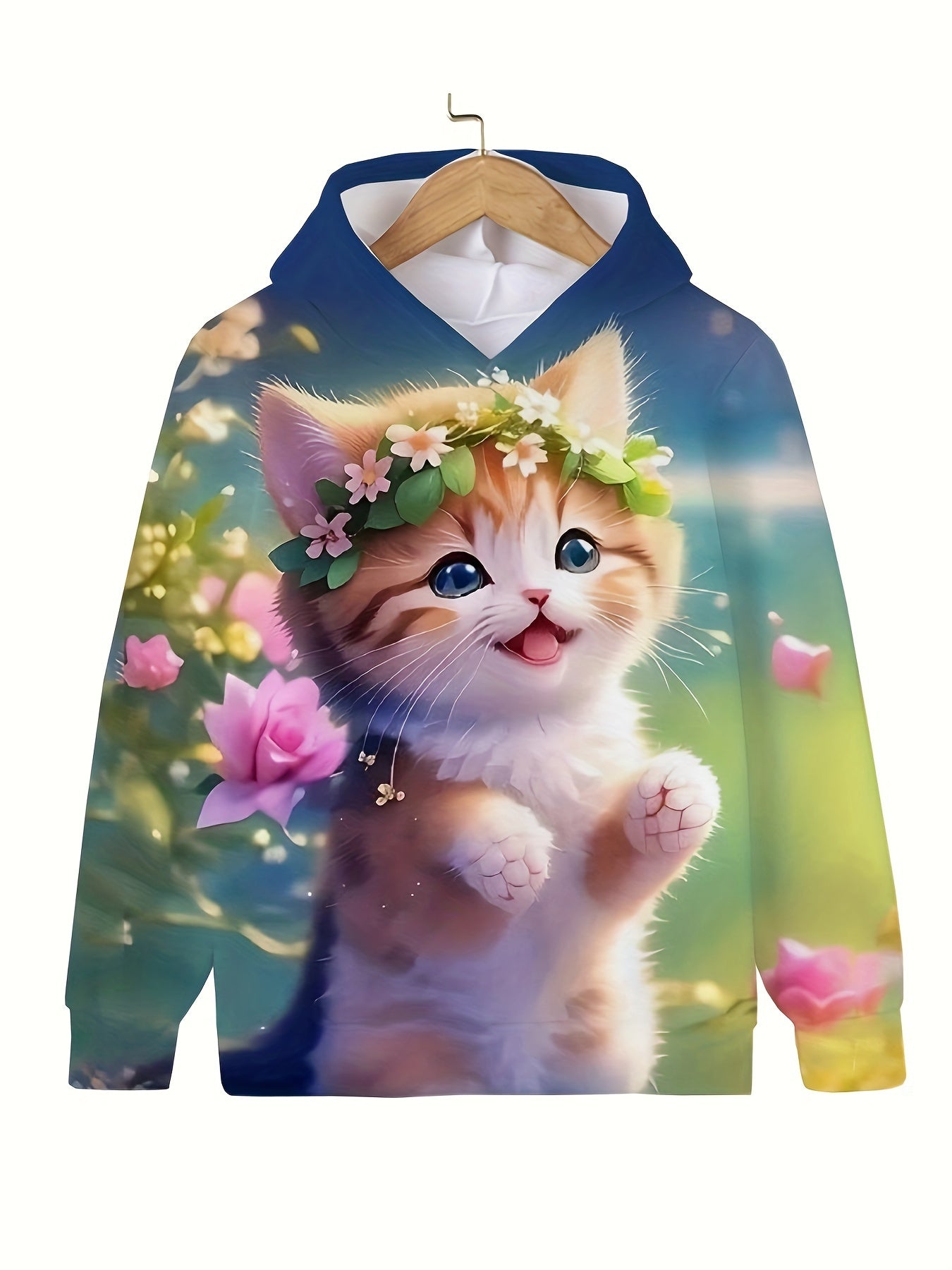 Adorable Kitten Long Sleeve Hoodie Girls Pullover Sweatshirt