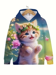 Adorable Kitten Long Sleeve Hoodie Girls Pullover Sweatshirt