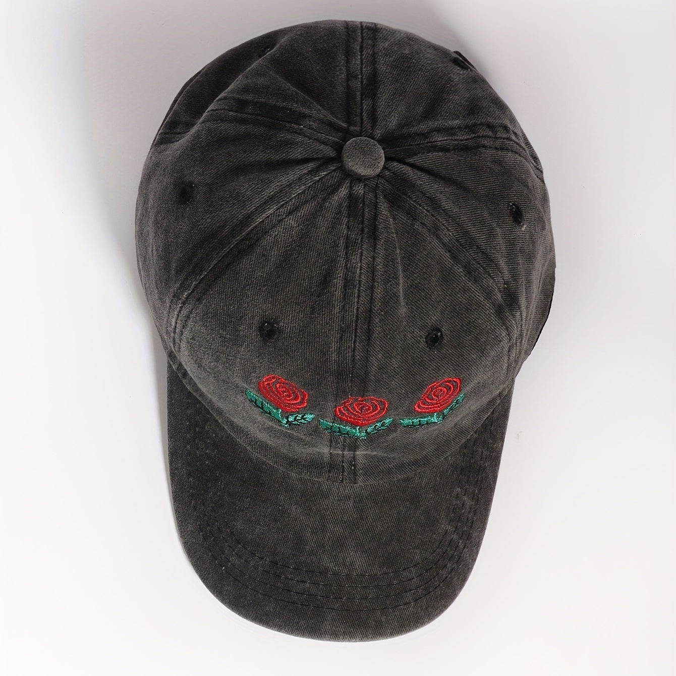 Three Roses Embroidery Baseball Cap Washed Distressed Gray