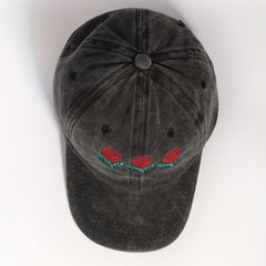 Three Roses Embroidery Baseball Cap Washed Distressed Gray