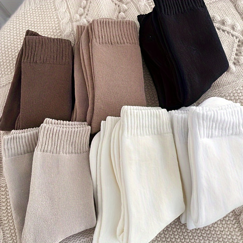 6 Pairs Ribbed Mid Tube Socks Women's Stockings