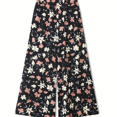 Floral Print High Rise Wide Leg Trousers