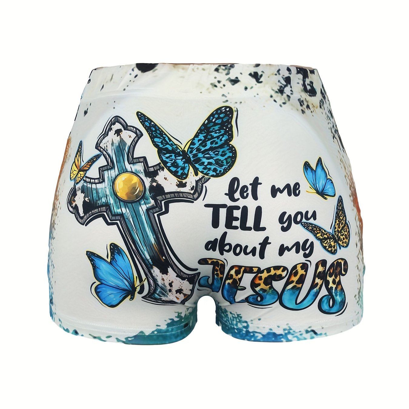  Women's Western Style Shorts with Butterfly & Cross Print
