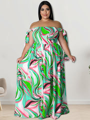  Off Shoulder Shirred Maxi Dress Women's Plus Medium Stretch