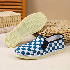 Women's Checkerboard Flat Canvas Shoes Slip On Loafers Casual Low Top Sneakers