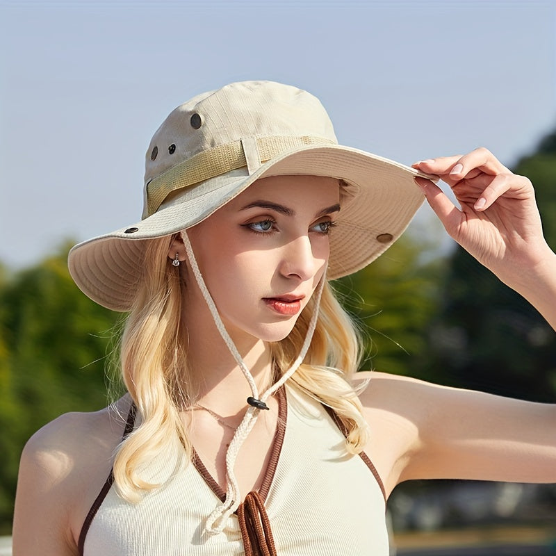 Button Rolled Brim Cowboy Hat Solid Sunscreen Western Cowgirl Hat