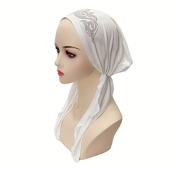 Rhinestone Decor Head Wraps Solid Turban Cap Elastic Chemo Cap