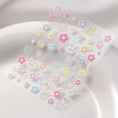 Embossed Spring Flower Nail Art Stickers - Self Adhesive Decals