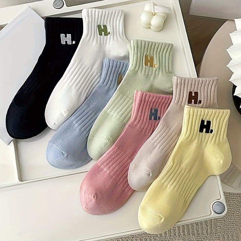 7 Pairs Letter Pattern Socks Women's Stockings