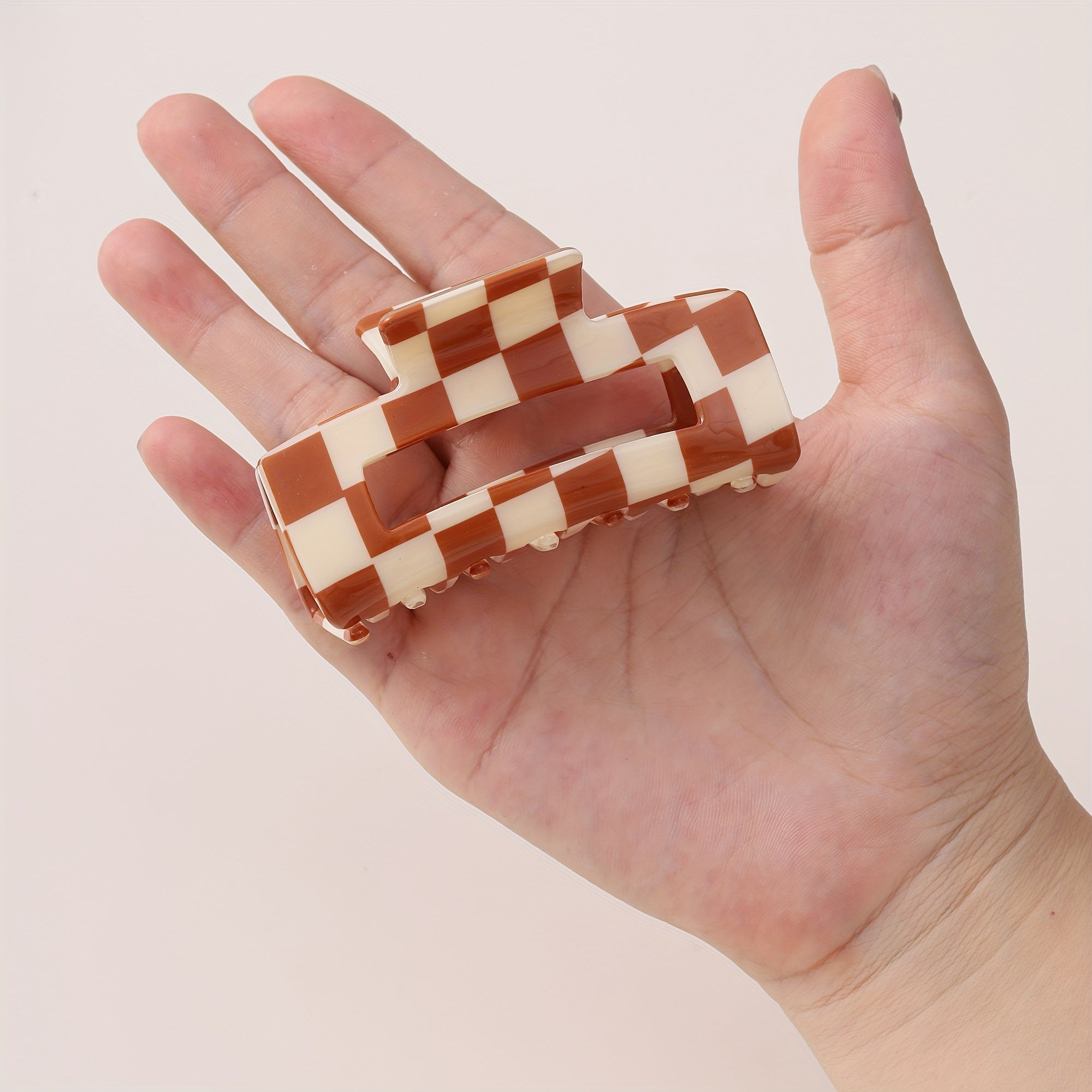 Brown Hair Clip Barrettes Rectangular Claw Clips For Women No Slip Grip