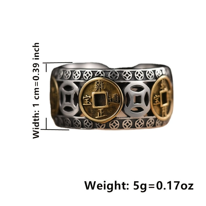 Lucky Five Emperor Copper Money Retro Domineering Ring