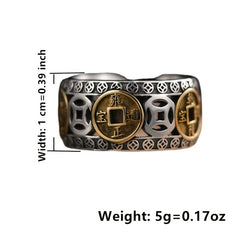 Lucky Five Emperor Copper Money Retro Domineering Ring