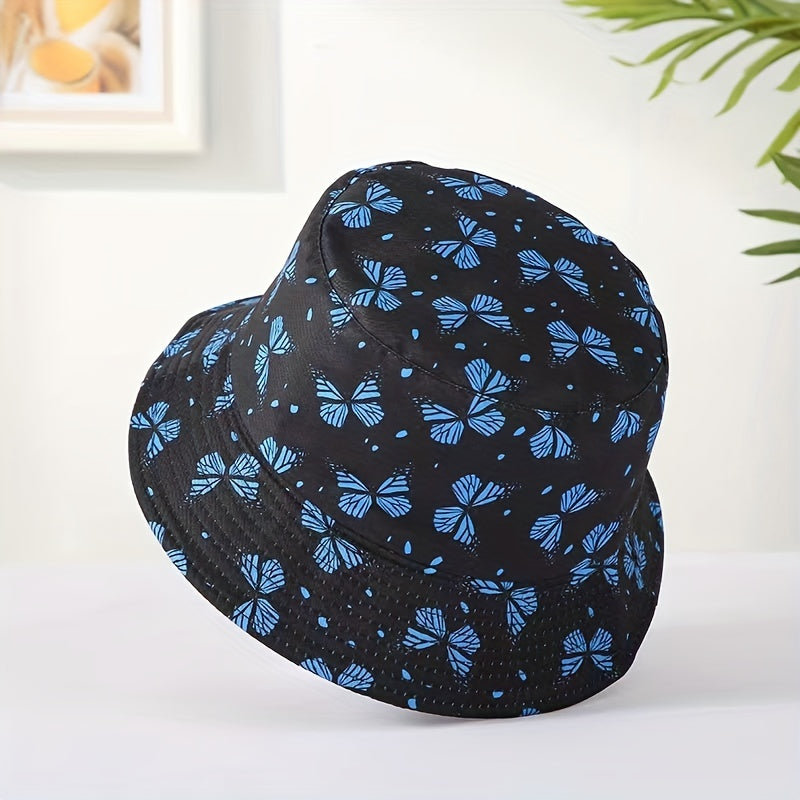 Butterfly Print Reversible Bucket Hat Lightweight Basin Hat Casual Sunscreen