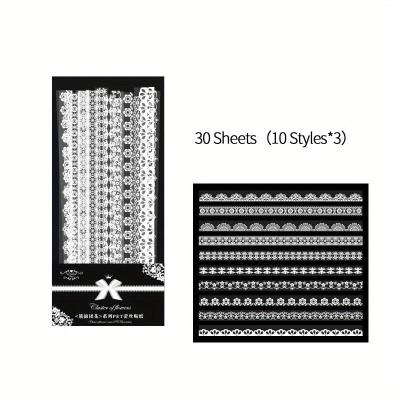 30pcs Waterproof Lace Stickers for Scrapbooking DIY Journals