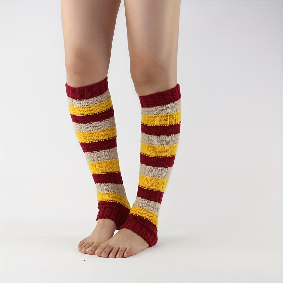 Striped Knitted Leg Warmers Warm Colorblock Knee High Socks