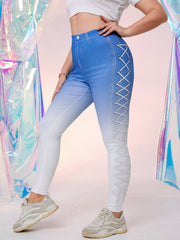  Denim Print High Stretch Leggings Women's Plus Elastic High Waist