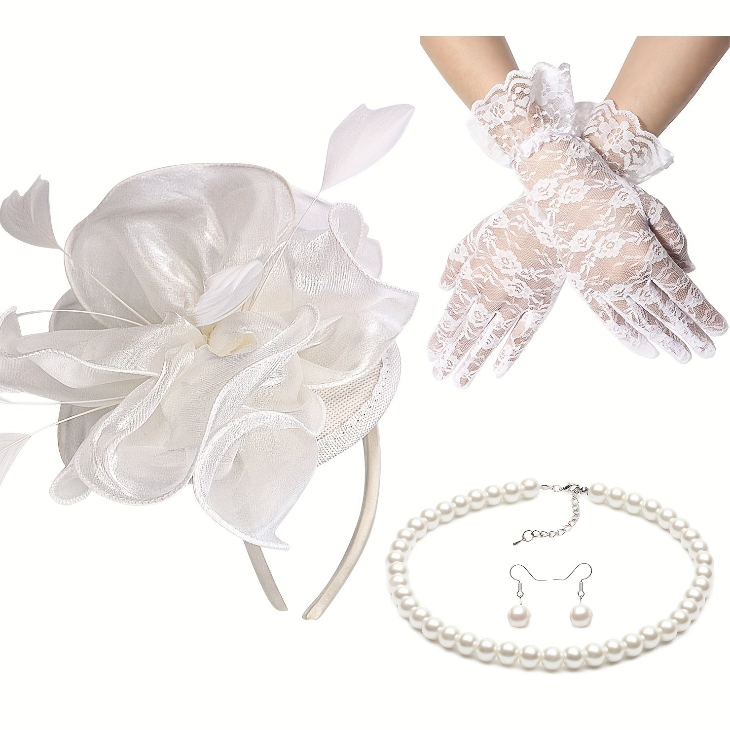 Fascinator Hats Women Tea Party Hats Gloves Set