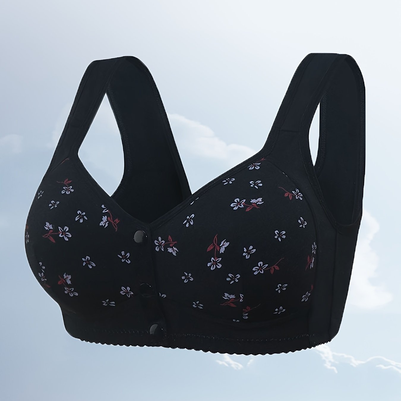 Floral Print Front Buckle Bra Wireless Comfy & Breathable Women's Lingerie
