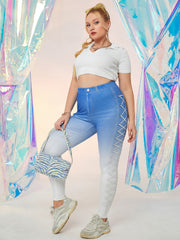  Denim Print High Stretch Leggings Women's Plus Elastic High Waist