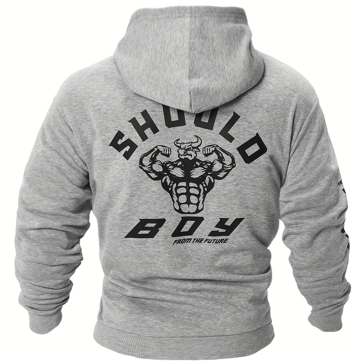 Muscle Bull Print Hoodie Men Graphic Hooded Pullover Kangaroo Pocket