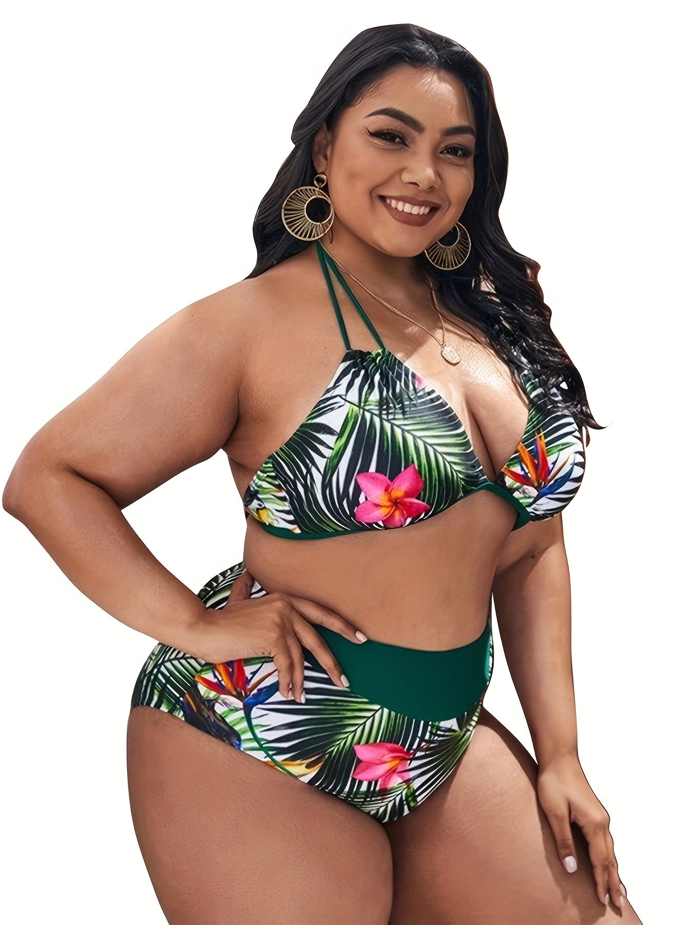  Tropical Print 2pcs Swimsuit Set