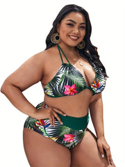  Tropical Print 2pcs Swimsuit Set