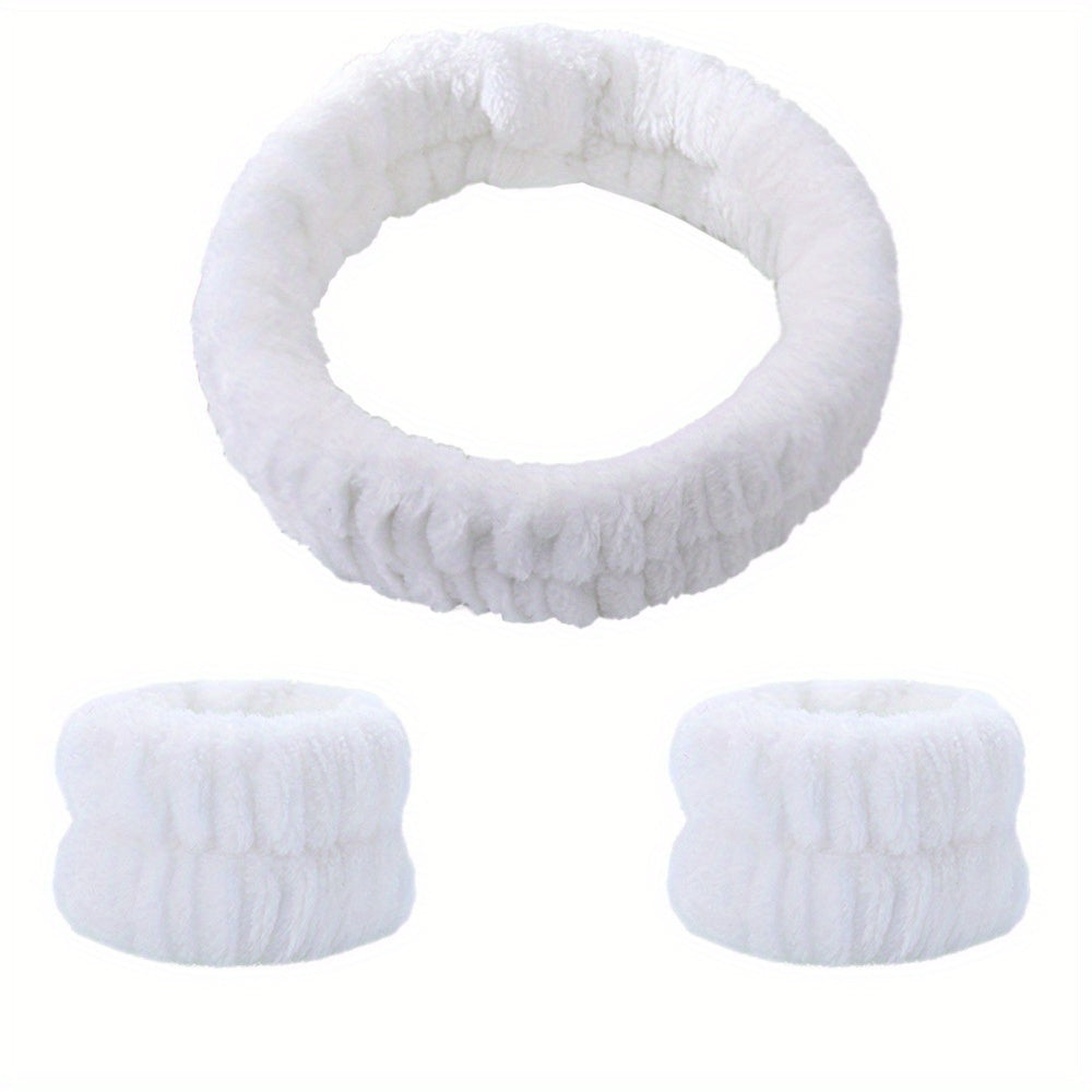 Plush Velvet Elastic Headband Wristband Set for Skincare Spa