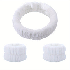 Plush Velvet Elastic Headband Wristband Set for Skincare Spa
