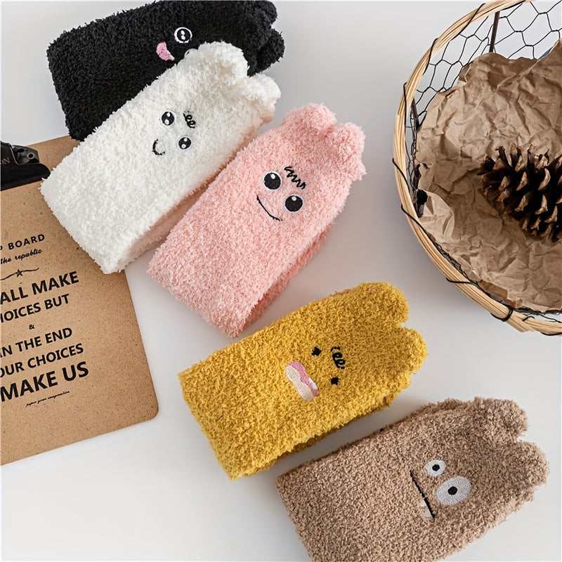5 Pairs Cartoon Expression Print Socks Women's Stockings & Hosiery