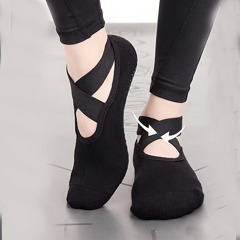 Women's Non Slip Yoga Socks with Cross Strap Grips for Yoga Ballet Barre Pilates