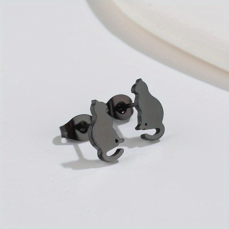 Small Stainless Steel Cat Stud Earrings For Men