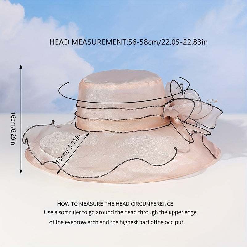 Wide Brim Organza Sun Hat Mesh Flower Summer Travel Beach Hats