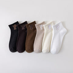 6 Pairs Letter Print Socks Women's Stockings