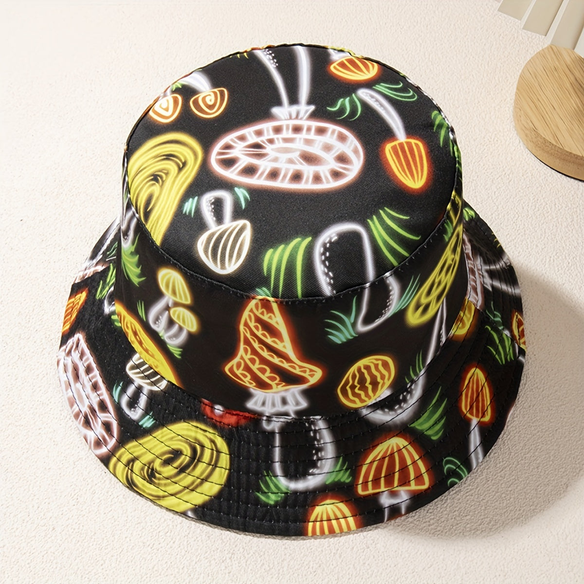 Mushroom Print Bucket Hat Reversible Y2K Basin Hat