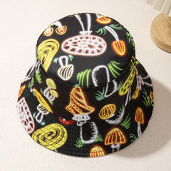 Mushroom Print Bucket Hat Reversible Y2K Basin Hat