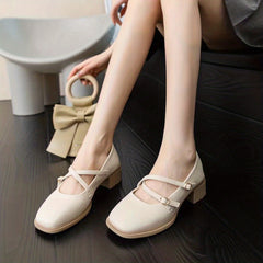 Women's Chunky Heels Cross Buckle Pumps Dress Heels