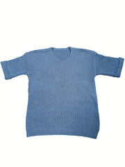  V-Neck Half Sleeve Tunic Sweater