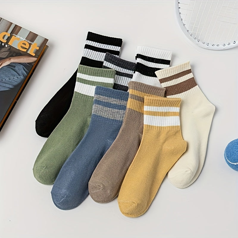 Striped Crew Socks Comfortable & Breathable Women's Stockings