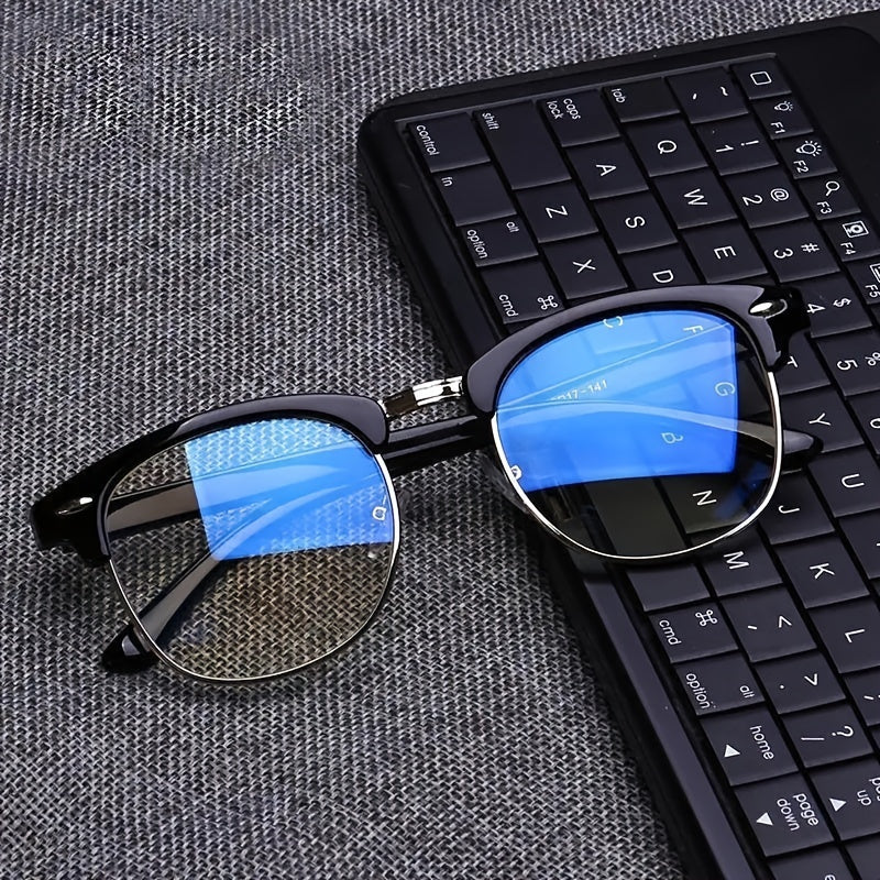 Semi Rimless Rectangle Glasses Frame for Men Women