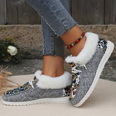 Women's Sunflower Print Snow Boots Warm & Comfy Slip On Flat Shoes