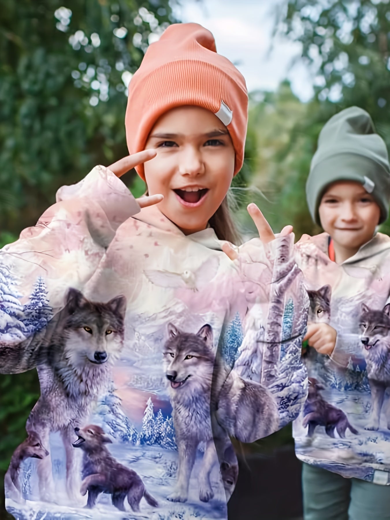 Kid's 3D Wolf Graphic Hoodie Casual Slightly Stretch Hooded Sweatshirt