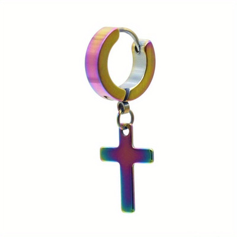 Stainless Steel Cross Drop Earrings