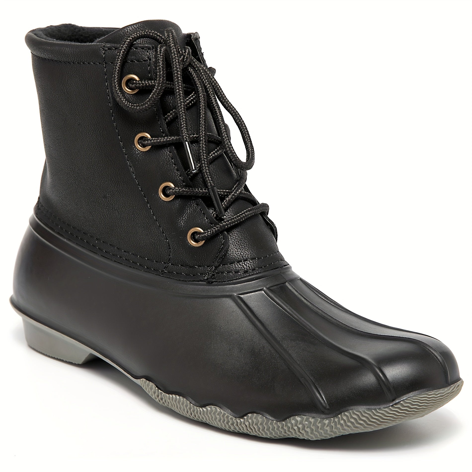 Thermal Waterproof PVC Duck Boots Lace Up Flat Non Slip Rain Snow Boots
