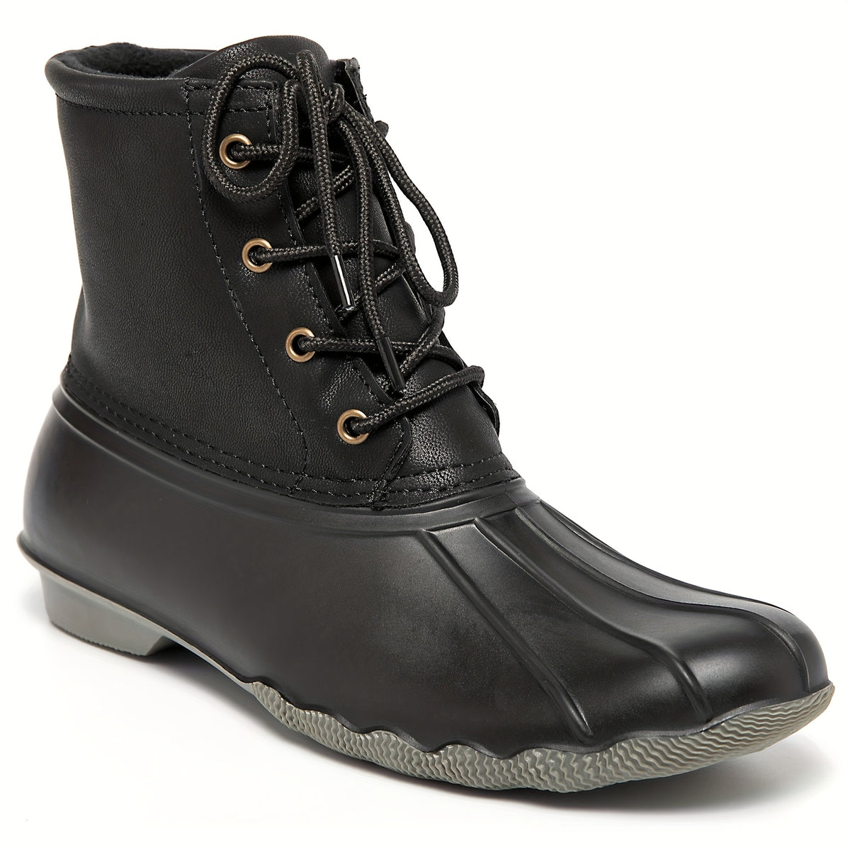 Thermal Waterproof PVC Duck Boots Lace Up Flat Non Slip Rain Snow Boots
