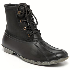 Thermal Waterproof PVC Duck Boots Lace Up Flat Non Slip Rain Snow Boots