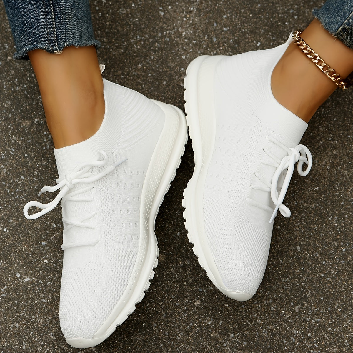 Women's Knitted Tennis Sneakers Lace Up Running Shoes