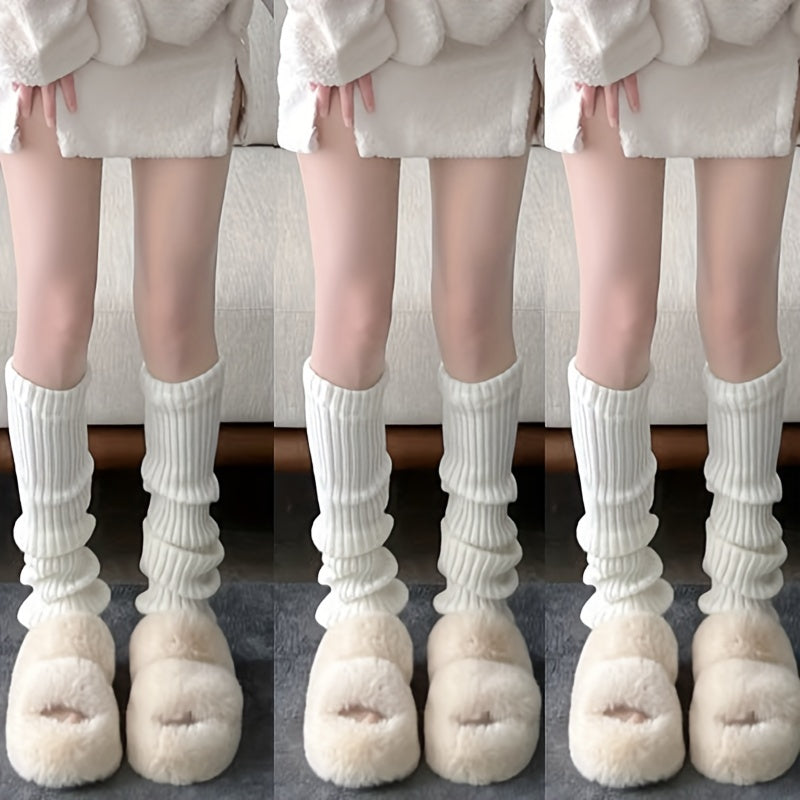 3 Pairs Ribbed Leg Warmers Knee High Socks Women's Stockings & Hosiery