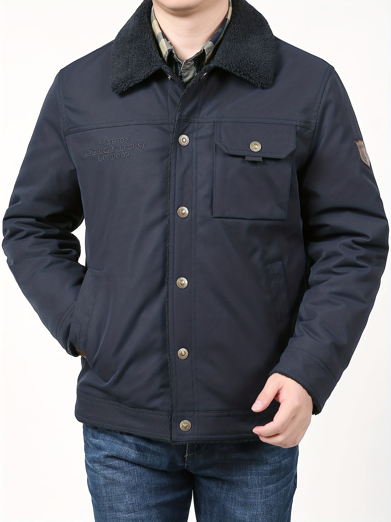 Men's Fleece Windbreaker Jacket Casual Lapel Coat